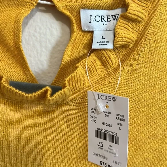 J.Crew Ruffle Neck Sweater Ochre Yellow Mustard Pullover New Women Large Sweater - Picture 4 of 7